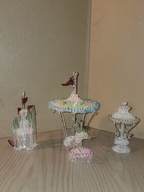 4 Handblown Glass Horse 5" - 9" Carousels And 6" CASTLE  Figurines